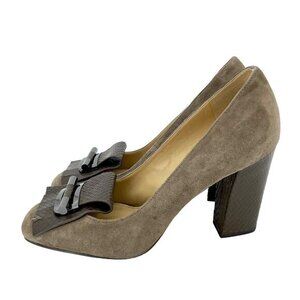 Michael Kors Gloria Kiltie Pump Shoes Brown Suede Snake Leather SZ 7.5